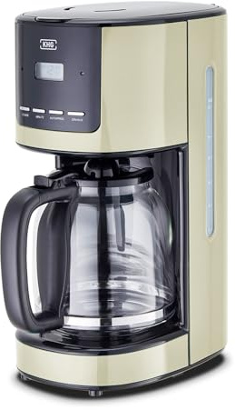 KHG Kaffeemaschine KA-184 (C) Creme Beige, 12 Tassen, Abschaltautomatik, Permanentfilter, Glaskanne & Filterhalter spülmaschinengeeignet, Timer-Funktion, LCD-Display mit Uhr, Tropfstopp