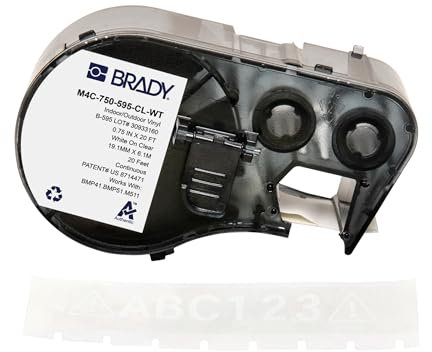 Brady Vinyl Label Tape for Label Printer BMP41/BMP51/BMP53/M511 - Self Adhesive Printer Labels - White on Transparent (19,05 mm (W) x 6,10 m (L)) - M4C-750-595-CL-WT