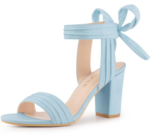 Allegra K Women Open Toe Ankle Tie Back Chunky Sky Blue Heel Sandals 9 M US