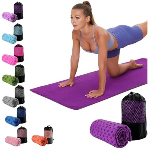 Oaygat Yoga Towel Sweat Absorbent Non-slip Yoga Towel Quick-drying Yoga Mat with Grip Dots Cloth Breathable Yoga Mat Super Soft Sweat Absorbent Microfiber Mat Towel With Mesh Carrying Bag…