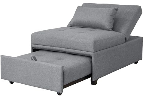 GARDENIA Sillón puf Cama Individual de Tela con cojín a Juego, Madera, Gris Claro, 78 x 113 x 45 cm