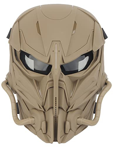 Tactical Airsoft Maschera, lente grigia Full Face Skull Paintball Maschera protettiva per Cs Wargame Halloween Cosplay Costume Party (Tan)