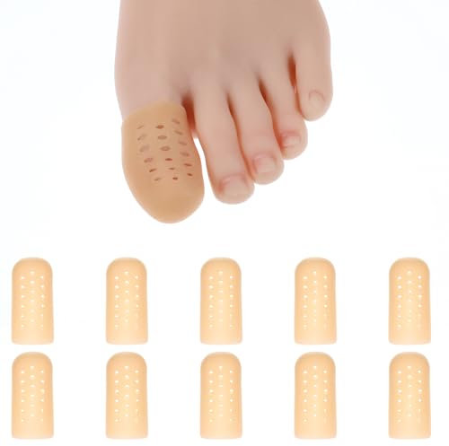 Sibba Lot de 10 Coussinets de Protection Respirants en Silicone Avec Trous pour Orteils Couvre Orteils Confortables Beige Attelle pour Orteils en Marteau pour Frotter les Cors et Les Ongles