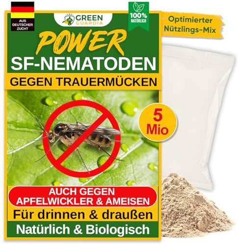 GREEN GUARDIA Power SF-Nematoden - 5 Mio. (50 Pflanzen/10m²) gegen Trauermücken – Biologisches Mittel zur effektiven Trauermücken Bekämpfung – Umweltfreundlich, chemiefrei