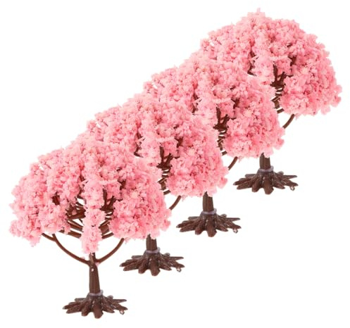 Alipis 4pcs Miniature Cherry Blossom Tree Model Set Pink Flower Model Trees for Diy Sand Table Landscape Decor Realistic Simulation Accessories Base