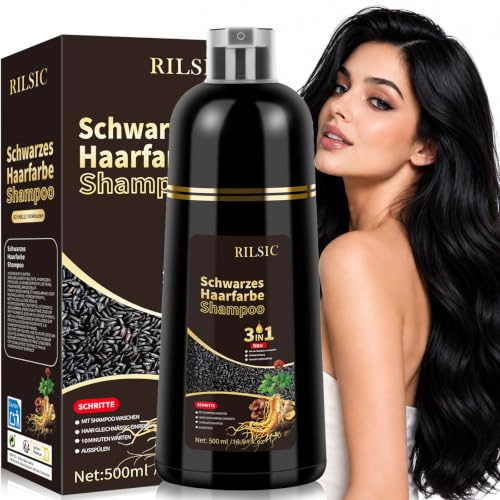 Black Hair Dye Shampoo 3 en 1, champú para el color del cabello negro contra las canas, champú instantáneo, champú de color negro para hombres y mujeres, 500 ml