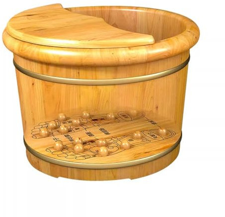 ZCBYBT Bañera de Madera del pie del Lavabo del Cubo del Cubo del Pedicure del SPA del Masaje del pie de Madera, con la Tapa con el baño del pie del masajista