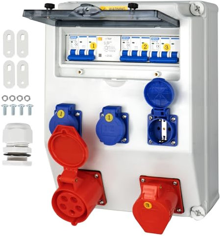 CHENGPI Coffret Électrique de Chantier,Répartiteur Mural,Distributeur de Courant Électrique avec Disjoncteur,5P CEE Prise et Schuko Prise,Distributeur de Puissance Consommée pour Ateliers et Usines