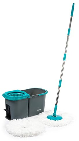 Beldray Antibac Spin Mop - Mocio a corda con secchio, secchio per mocio a doppio scomparto, acqua pulita e sporca, 2 manici per una facile manovrabilità, funzione di rotazione attivata a pedale, testa