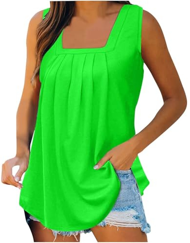 Canottiera estiva da donna, senza maniche, maglietta anteriore piegata, tinta unita, scollo angolare, tunica, oversize, camicetta lunga, elegante, per il tempo libero, larga, taglie forti