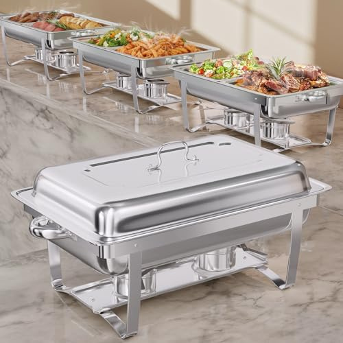 TLGREEN 9L Buffet Scaldavivande, 2 Contenitori GN 1/2, Chafing Dish Buffet in Acciaio Inox, Piastra Scaldavivande per Catering, Matrimoni, cene, Buffet, Feste di Natale e Scuole.