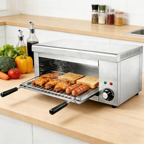 Salamander Broiler for Home and Commercial, Electric BBQ Grill, Steak Oven, Kebab Grill, Cheese Melter, 2 Detachable Grill Racks, Stainless Steel, 610*300*280mm, Wall Mount or Countertop
