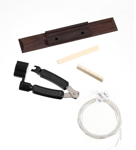 Kit de réparation pour guitare acoustique comprenant des selles en palissandre et 6 cordes numérotées