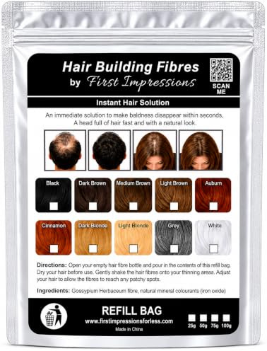 First Impressions Hair Building Fibres Refill | Hair Loss Concealer for Men & Women | Instantly Conceals Thinning Hair | 200g Black