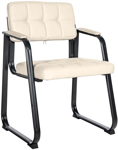 CLP Chaise Visiteur Canada B - Assise et Dossier Rembourré avec Revêtement en Similicuir - Chaise de Cuisine avec Accoudoirs - Piétement en Méta, Couleur:crème