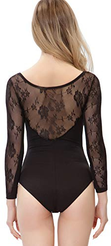 ModLatBal Long Sleeve Lace Leotards for Womens Ballet Dance Gymnastics Bodysuit