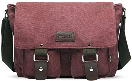 FANDARE Sac à bandoulière Toile Millésime Unisexe Sac d'épaule Hommes/Femmes Toile Sac Messager, 7.9 Pouces Tablet Sacs Portés épaule, pour Travail, fac, Voyage, Sport Vin Rouge
