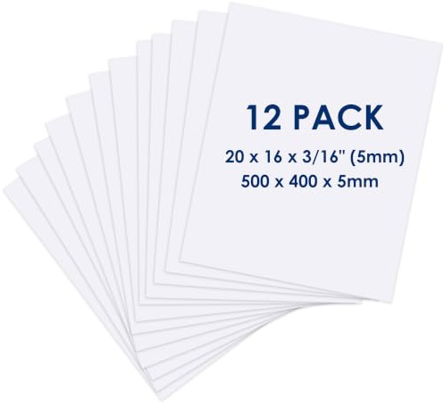 Foam Board Large 500 x 400 x 5mm - 12 Pack - Skumskiva (Foam Core Board), syrafri, dubbelsidig, Skyltbräda Skumbräda för montering, hantverk, modellering, konst, presentation och vetenskapsprojekt