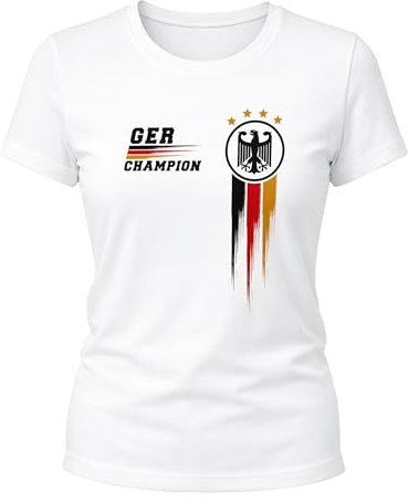 MoonWorks® EM Shirt Damen Deutschland Fußball Fanshirt Champion Germany Weltmeisterschaft 2026 Weiss M