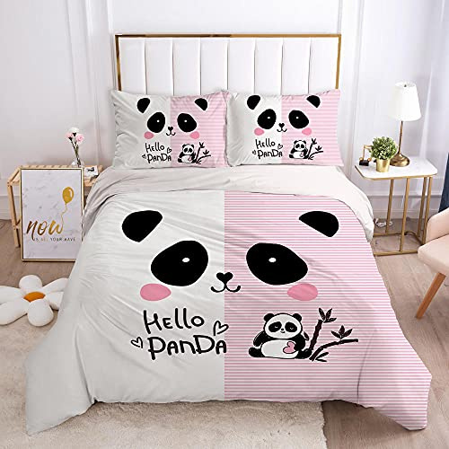 kldby Set Copripiumino Disegno Panda, 1 Copri Piumino Una Piazza e Mezza 200x200 cm e 2 Federe 50x80 cm, Completo Biancheria da Letto in Microfibra con Cerniera
