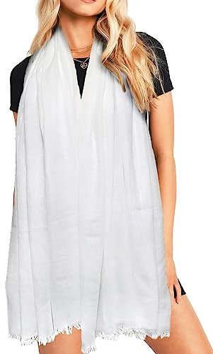 Women Scarf Lightweight Large Long Gauze Summer Shawl Linen Beach Wrap Plain 75”×43”,White