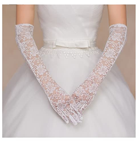 nihngvjm Sommer-Sonnenschutzhandschuhe, weiße oder elfenbeinfarbene Spitze, Lange Brauthandschuhe for Frauen, Braut brauthandschuhe (Color : Ivory)
