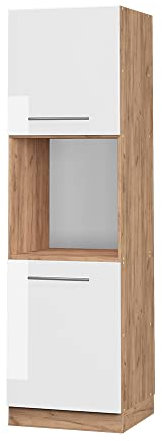 Vicco Herdumbauschrank Fame-Line, Weiß Hochglanz/Goldkraft Eiche, 60 cm offen