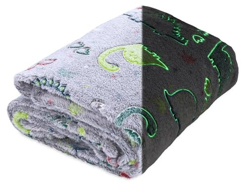 Totsy Baby Manta de Peluche para niños 155x130 cm - Manta para niños Dino decoración Manta habitación Infantil Manta de Peluche Que Brilla en la Oscuridad Manta Polar