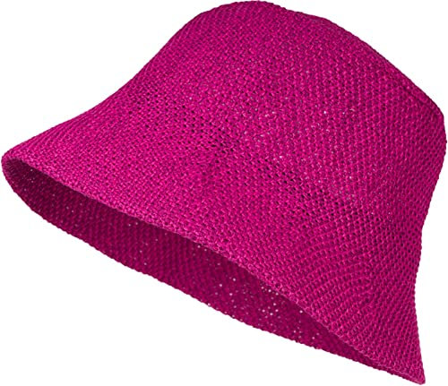 styleBREAKER Damen Sonnenhut aus Papierstroh Faltbarer Fischerhut Leichter Bucket Hat mit Schweißband Sommerhut mit Krempe als Sonnenschutz für Outdoor Strand Freizeit, Farbe:Magenta