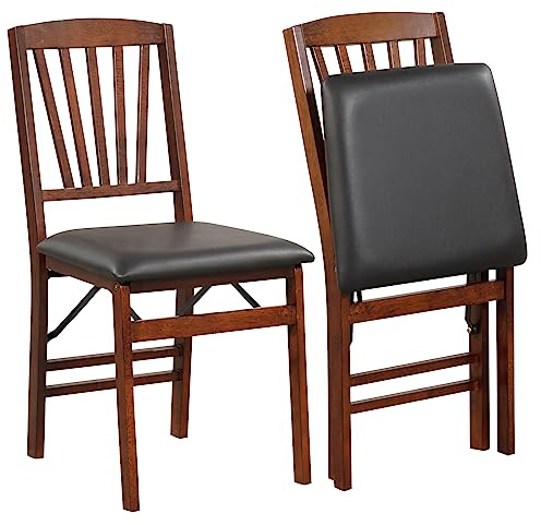 Giantex Folding Dining Chairs Set of 2, Foldable Wood Kitchen Chairs with Padded Seat, Solid Wood Frame, Max Load 400 Lbs, No Assembly Easy to Store Wooden Dining Chairs for Apartment, Small Space