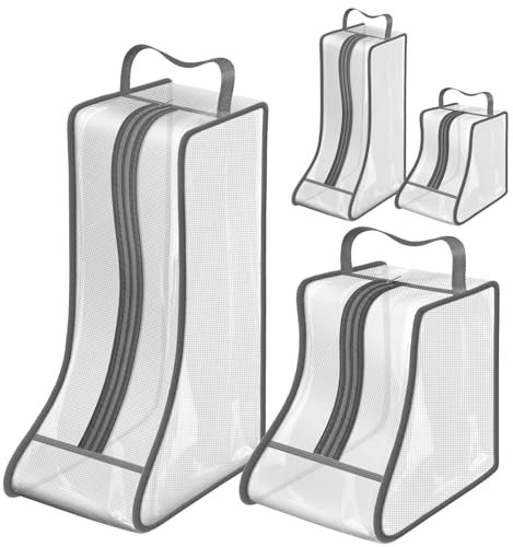 Juwacoo 4 Stück Tragbare Schuhbeutel mit, Schuhtasche mit 2 Große + 2 Kurzen, Wasserdicht Reißverschluss Schuhsack, Tragbare Staubdicht Schuhbeutel Reitstiefeltasche Schuhsack