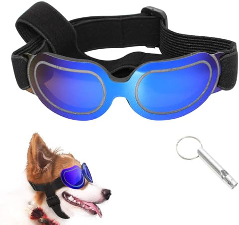 Svitzoot Sonnenbrille für Hunde UV-Schutz Hundebrille Cool Hundebrille Verstellbare Winddicht Hunde Brille mit 1 Pfeife Hundebrille für Kleine Hunde Schwarz