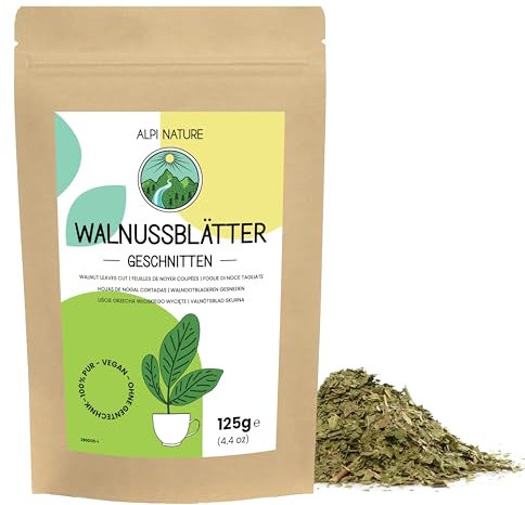 Alpi Nature Hojas de Nogal Secas 125g, Té Suelto, Hojas de Nuez Secas y Cortadas para Infusión