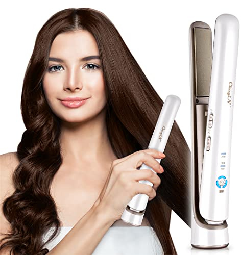 CkeyiN Plancha de pelo inalámbrica,plancha para el pelo a batería, plancha y rizador 2 en 1,de cerámica,USB para pelo corto,mini plancha de viaje con 3 temperaturas ajustables (Blanco)