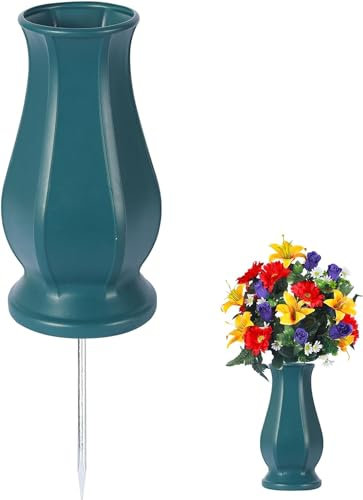 TFANUO Vases de cimetière avec piques, vases funéraires pour cimetière avec pointes en métal et scupper bleu