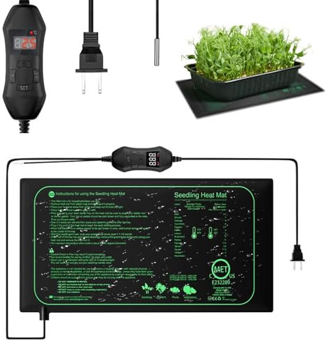 Silkwish 50W Heizmatte Pflanzen mit Thermostat - 52,5 x 25cm Sämlinge Wärmematte - Anzuchtmatte Gewächshaus Wärmematte zur Keimung und Temperatur-Regulierung - für Sämlinge, Haustiere und Reptilien