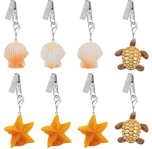 LEGENTLISUR Set di 8 Pezzi Carini Tema Marino Pesi per Tovaglie con Clip, Pesi per Tovaglie per Tavoli da Esterno,Tovaglia di Decorazione per Casa Picnic Campeggio Festa