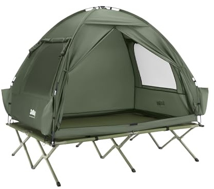 SoBuy Feldbett mit Zelt 2 Personen 4in1 Zelt auf Stelzen mit Rolltasche Wasserdichtes Campingbett Outdoor Campingliege Familienzelt ohne Matratze Angelzelt Grün 193x188x145cm bis 180 kg OGS32-II-L-GR