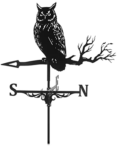 Weather Vane Owl Stainless Steel Garden Stake Retro Weathercock Direction Indicator, Wind Sculptures