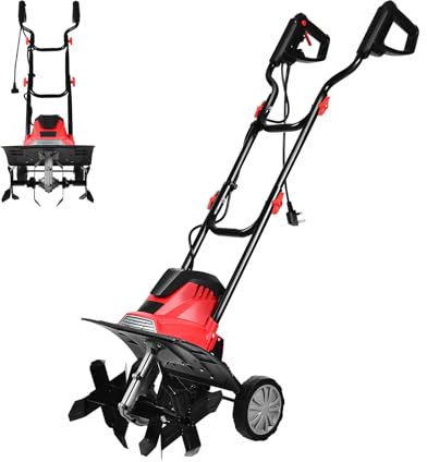 SOARS Motobineuse Électrique 1200W, Roues Pliables & Hauteur Réglable, Design Double Sécurité, Motoculteur Électrique pour Serre, Jardin, Champ, Arrière-Cour (1200W-4 Lames)