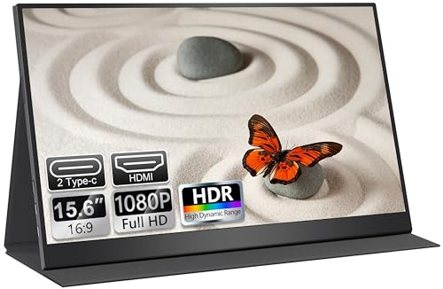 UFYQL Portable Monitor 15,6 Zoll (Tragbarer Monitor) mit FHD IPS Display, Plug and Play mit Schutzhülle, USB-C & HDMI Anschlüsse, VESA-kompatibel, für Laptop, PC, Mac, PS5, Xbox, Switch