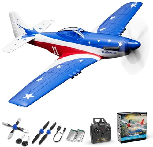 VOLANTEXRC Ferngesteuertes Flugzeug, 4 Kanäle P51d Mustang mit Gyroskopen, Rudern, Kunstflug, 3 Flugmodi für Erwachsene, Kinder und Anfänger