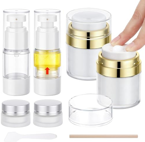 Segbeauty 2 Pièces 30g Pot Creme Vide, 2 Pièces 15ml Airless Pompe Bouteilles, et 2 Pièces 5g Pot en Verre pour Creme, pour l'Utilisation à la Maison