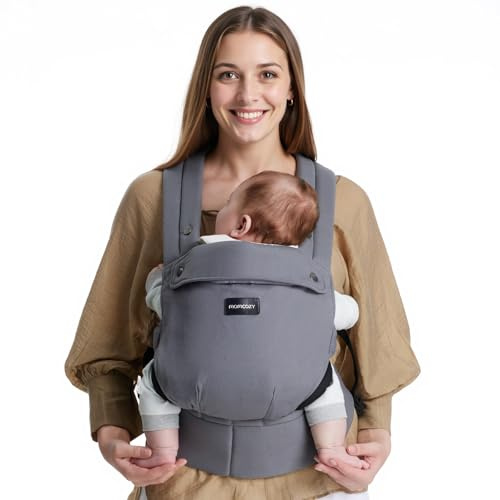 Marsupio Momcozy - Ergonomico, confortevole e leggero, per bambini da 3,2–20 kg(3-24 mesi), facile da indossare, ideale per genitori a mani libere, Grigio