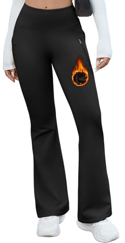 PASUDA Pantalon Mujer Invierno Termicos Cintura Alta Acampanados Casual Bootcut Yoga Leggings Elásticos Deportivos Pantalones Control Barriga Pantalón Pilates Fitness Trabajo(Negro,S)