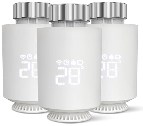 Tête Thermostatique Connectée et Intelligente,Accessoire connecté Via WiFi pour Vos têtes de radiateurs, Compatible avec Alexa, Google Assistant, Smart Life APP Contrôle, Programmable (3 Pack)