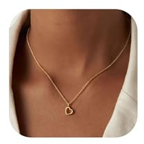 Turandoss Collana da donna, placcata in oro 14 carati, piccola collana con ciondolo a forma di cuore, collana in oro, regalo di compleanno per donne e fidanzate
