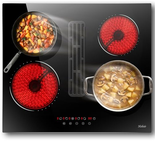 Hobsir Ceramic Hob with Extractor Hood, Built-in Electric Hob 4 Burners