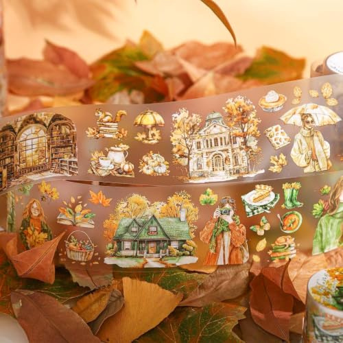 Ensemble d'autocollants pour scrapbooking, 3 rouleaux de ruban adhésif PET sur le thème de l'automne, accessoires esthétiques pour scrapbooking, ruban adhésif Washi pour journaling(Moonlight)