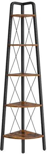 HOOBRO 5-stegs hylla, bokhylla, hörnhylla, stående hylla, förvaringshylla | Fläktformade hyllor, för vardagsrum, sovrum, kök, växthylla för balkong, vintage brun och svart EBF145CJ01